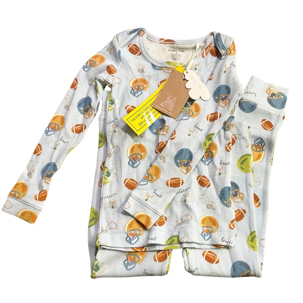 NWT Angel Dear Thermal Lounge Wear Set Footballs Bamboo/Organic Cotton Size 6